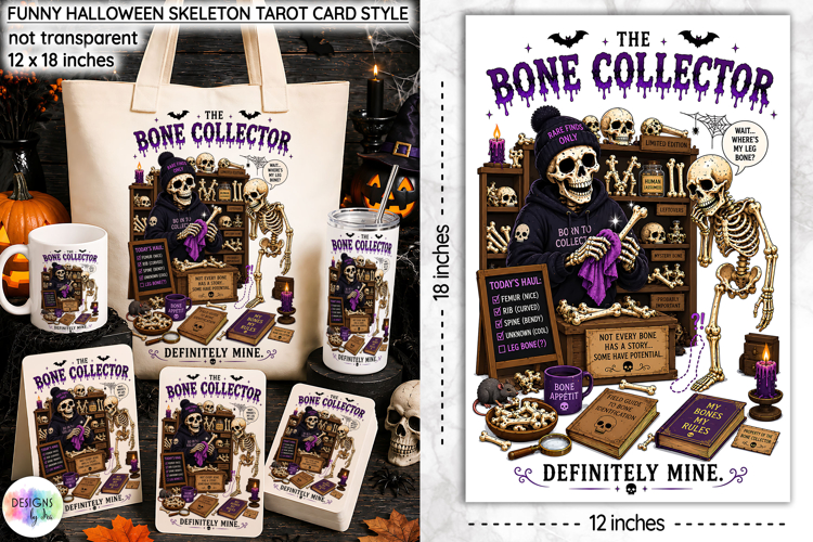 Funny Halloween Tarot Card, Bone Collector Skeleton PNG