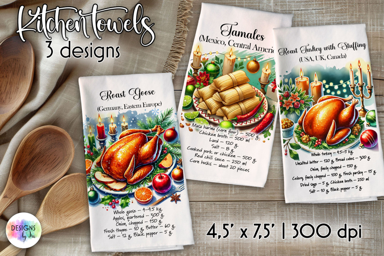 Christmas Recipe Kitchen Towel, Printable Holiday Towels
