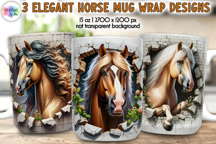 Horse Mug Wrap, Broken Brick Wall Mug Print, Horse Lover Mug example image 1