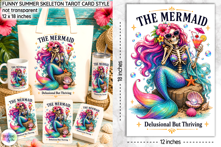 Funny Summer Skeleton Sublimation, The Mermaid Tarot Card