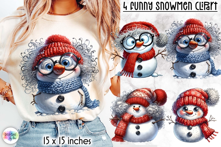 Green Knitted Hat Snowmen Clipart, Cute Winter Snowman PNG