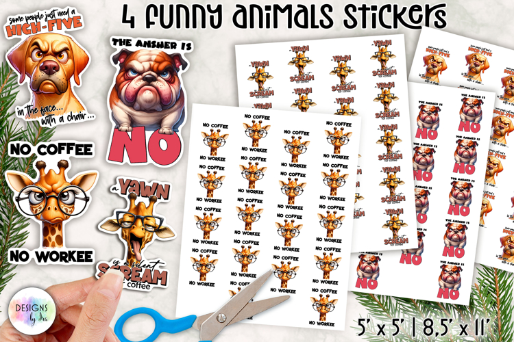 Sarcastic Animals Sticker, Funny Grumpy Dog Stickers