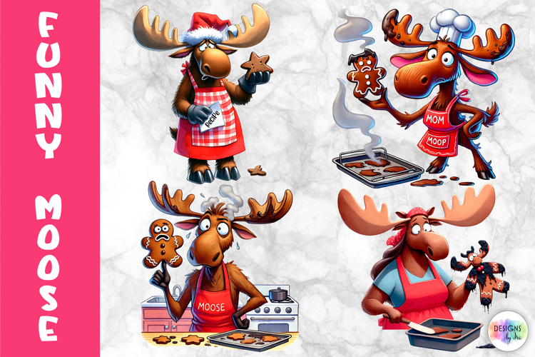 Funny Christmas Moose Clipart, Cute Holiday Animal PNG