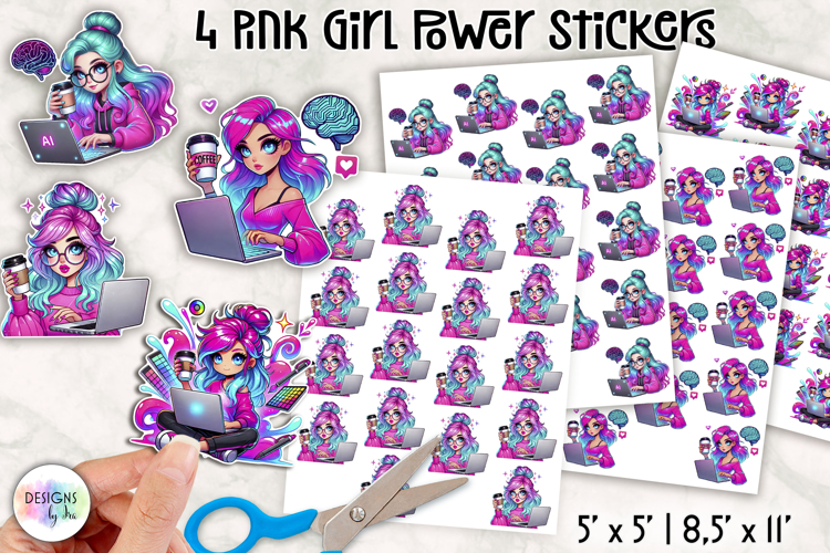 Pink Girl Power Tech Stickers | AI Creator Women PNG