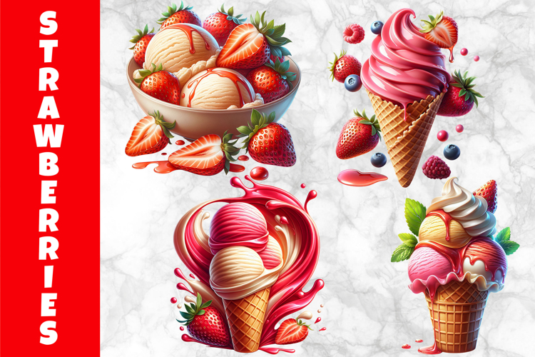 Strawberry Ice Cream Clipart, Strawberry Dessert Clipart