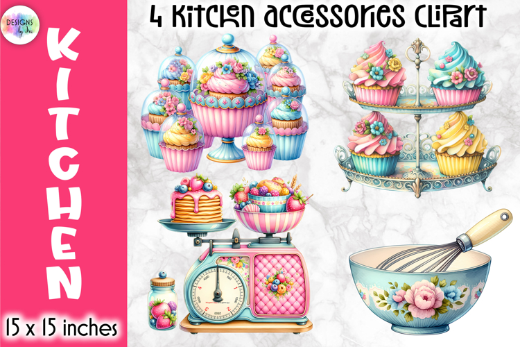 Vintage Kitchen Accessories Clipart, Retro Cooking & Baking