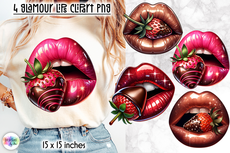 Chocolate Strawberry Lips Clipart, Glam Lips with Chocolate