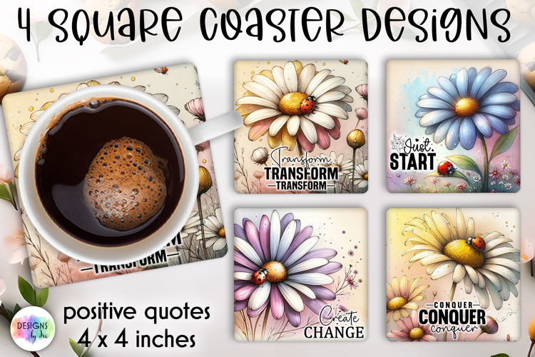 Spring Floral Coaster Sublimation, Positive Quotes Coasters