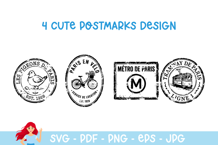 France inspired postmark, mail delivery stamps