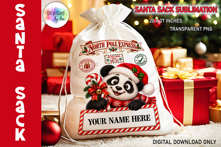 Santa Sack Sublimation PNG, Panda PNG, North Pole Mail