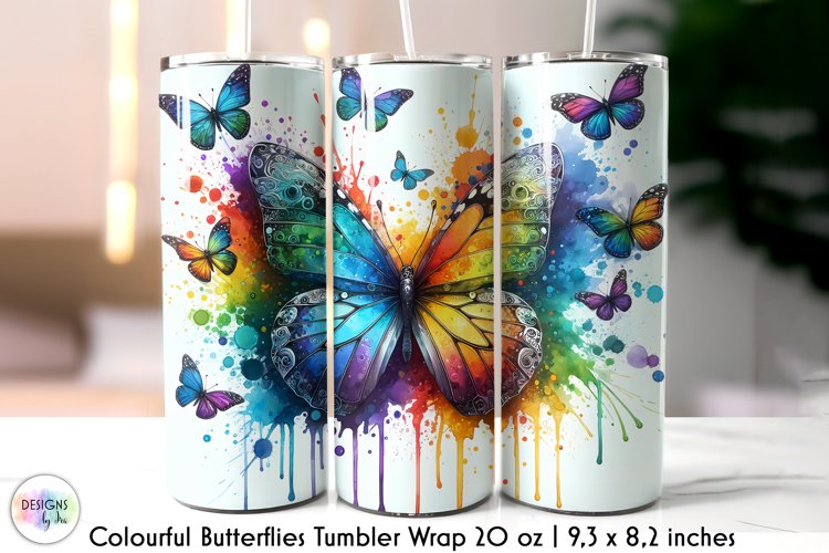 Watercolour Butterflies Tumbler Wrap, Colourful Butterflies example image 1