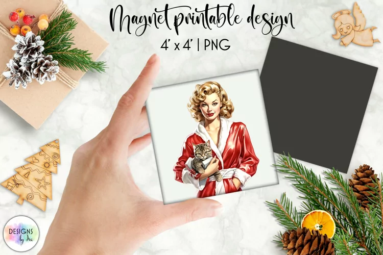 Watercolour Christmas Magnet | Vintage Pinup Girls Christmas