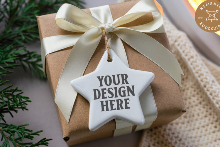 Christmas Star Ceramic Ornament Mockup | Holiday Star Tree example image 1