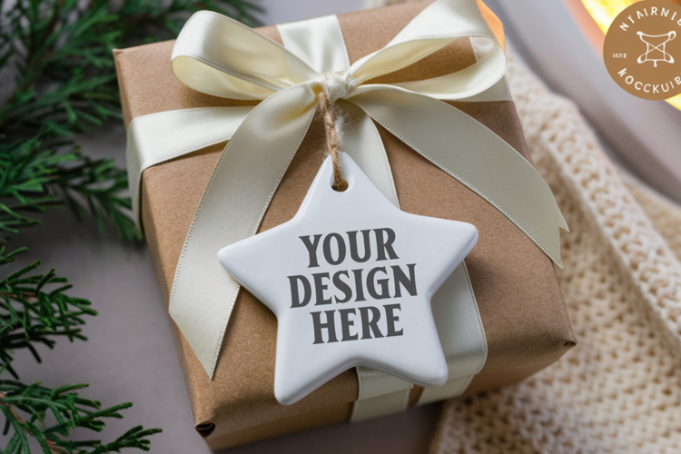 Christmas Star Ceramic Ornament Mockup | Holiday Star Tree
