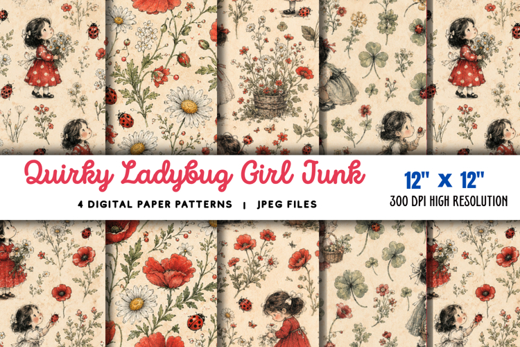 Quirky Ladybug Girl Junk Journal JPG