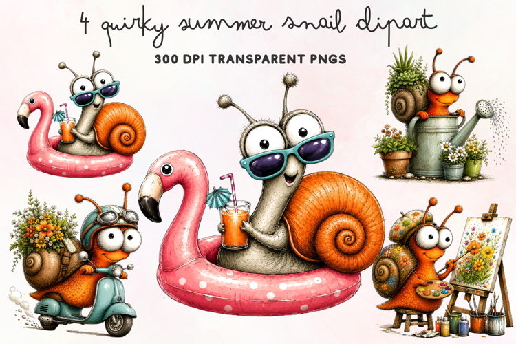 Quirky Summer Snail Clipart PNG