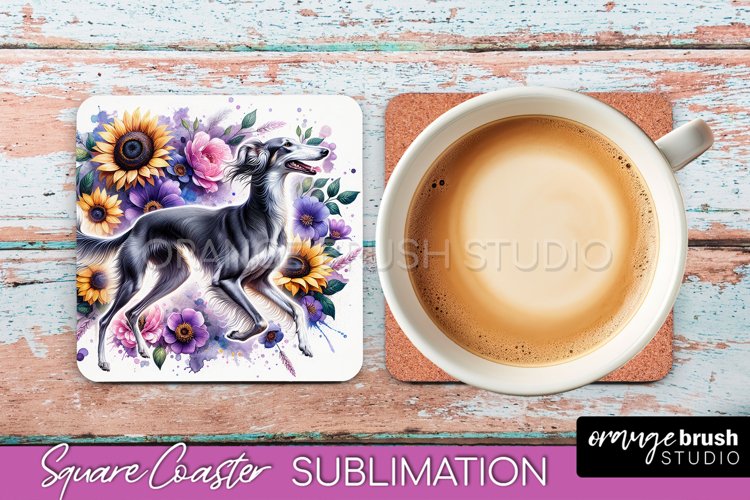 Saluki Square Coaster Dog Sublimation Floral PNG