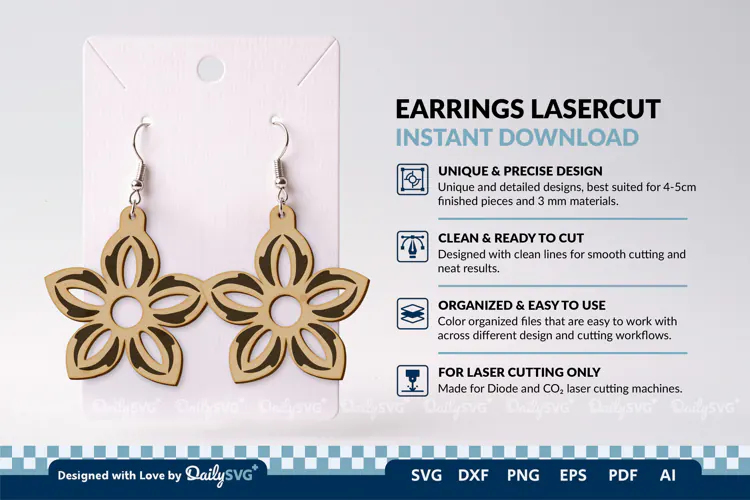 Simple Flower Earring SVG | Minimalist Laser Cut Jewelry