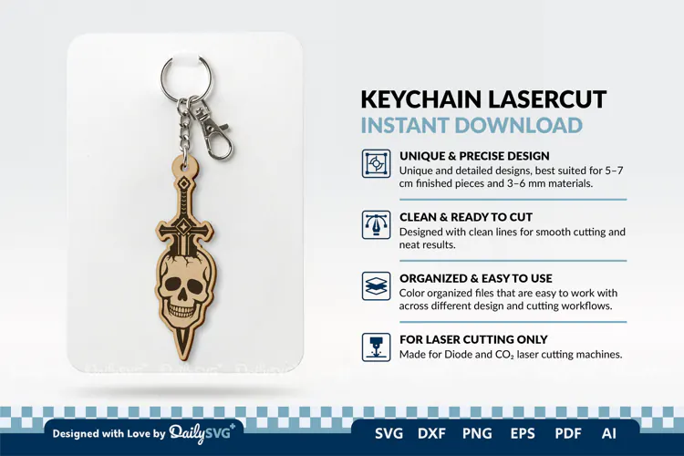 Skull and Sword Keychain SVG | Gothic Knight Cut File