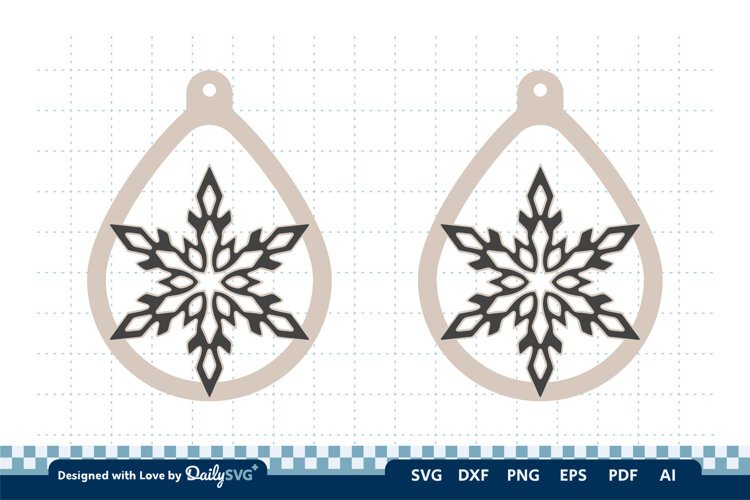 Snowflake Teardrop Earring SVG | Winter Jewelry Cut File example image 1