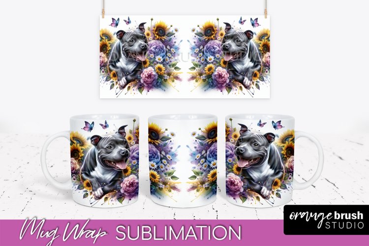 Staffordshire Bull Terrier Mug Wrap Dog Sublimation Floral example image 1