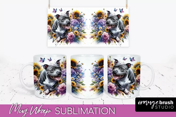 Staffordshire Bull Terrier Mug Wrap Dog Sublimation Floral
