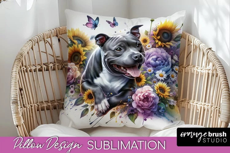 Staffordshire Bull Terrier Pillow Cover Dog Sublimation PNG