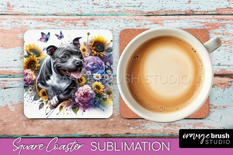 Staffordshire Bull Terrier Square Coaster Dog Sublimation