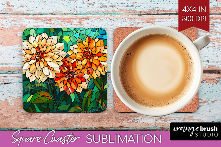 Stained Glass Square Coaster - Flowers Coaster PNG