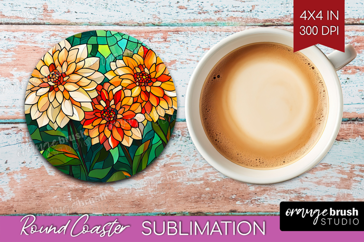Stained Glass Round Coaster - Flowers Coaster PNG