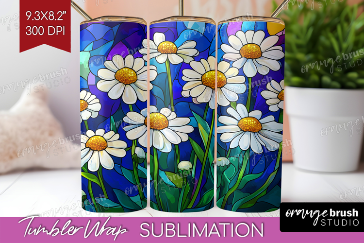 Stained Glass Tumbler Wrap - Flowers Tumbler PNG Sublimation