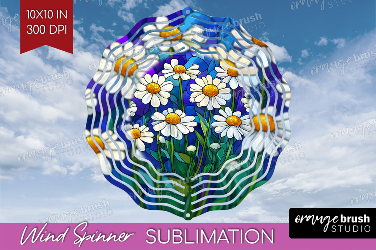 Stained Glass Wind Spinner Sublimation PNG - Flowers Round