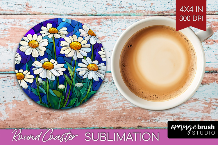 Stained Glass Round Coaster - Flowers Coaster PNG