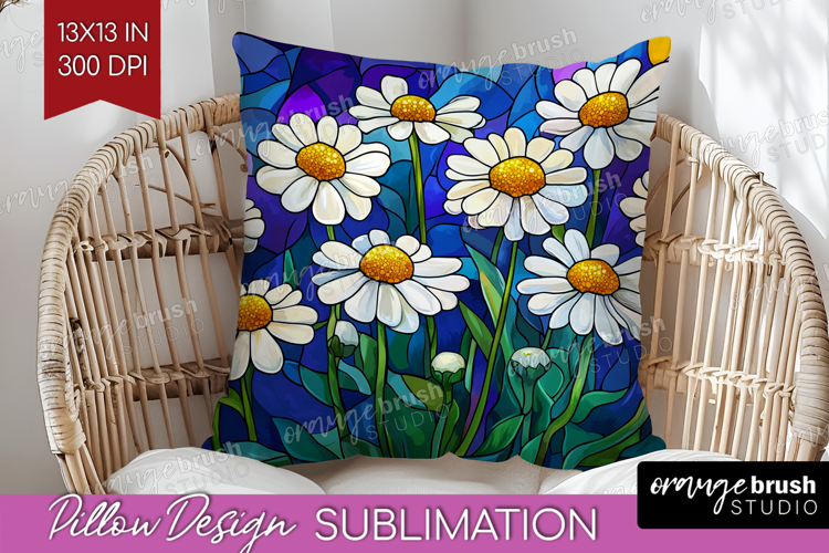 Stained Glass Pillow Sublimation - Flowers Pillow Cover PNG
