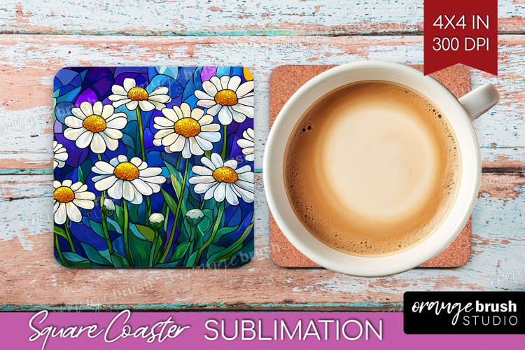 Stained Glass Square Coaster - Flowers Coaster PNG
