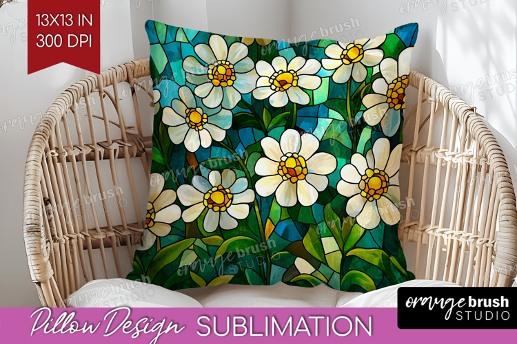Stained Glass Pillow Sublimation - Flowers Pillow Cover PNG