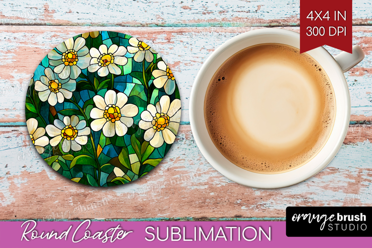 Stained Glass Round Coaster - Flowers Coaster PNG