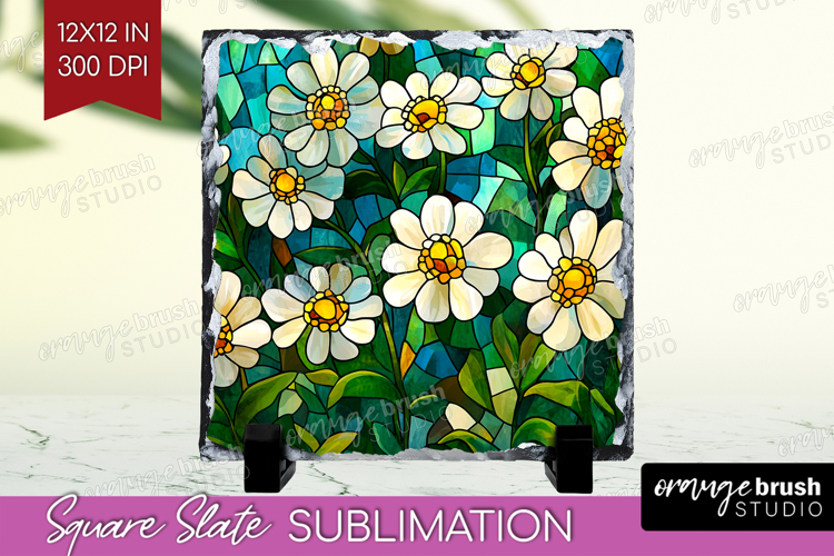 Stained Glass Slate PNG - Flowers Square Slate Sublimation