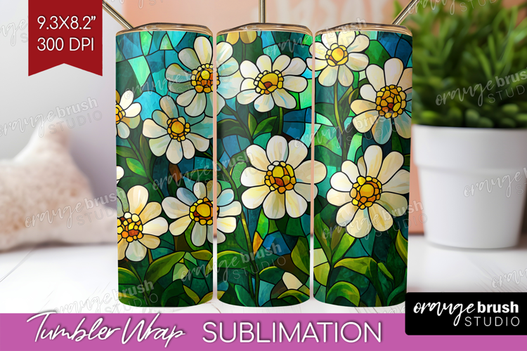 Stained Glass Tumbler Wrap - Flowers Tumbler PNG Sublimation