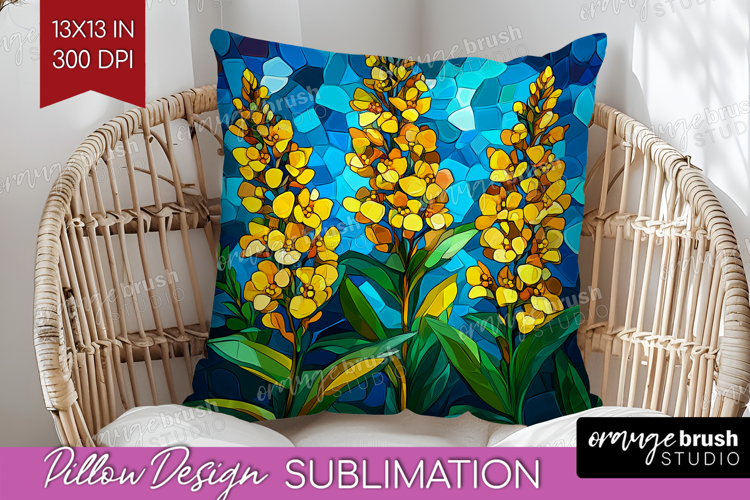 Stained Glass Pillow Sublimation - Flowers Pillow Cover PNG