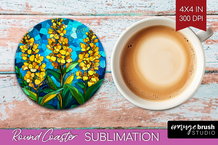 Stained Glass Round Coaster - Flowers Coaster PNG