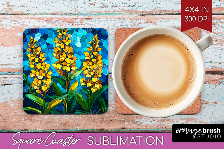 Stained Glass Square Coaster - Flowers Coaster PNG