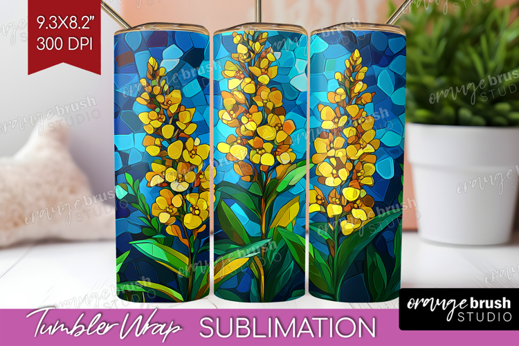 Stained Glass Tumbler Wrap - Flowers Tumbler PNG Sublimation
