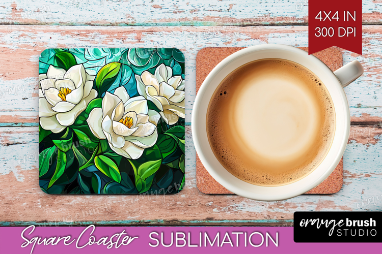 Stained Glass Square Coaster - Flowers Coaster PNG