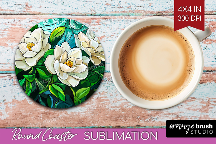 Stained Glass Round Coaster - Flowers Coaster PNG