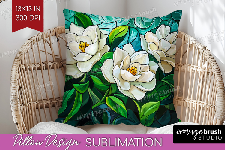 Stained Glass Pillow Sublimation - Flowers Pillow Cover PNG