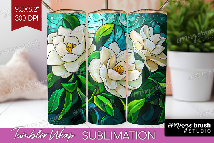Stained Glass Tumbler Wrap - Flowers Tumbler PNG Sublimation