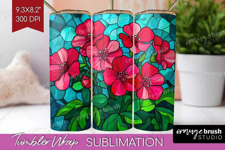 Stained Glass Tumbler Wrap - Flowers Tumbler PNG Sublimation