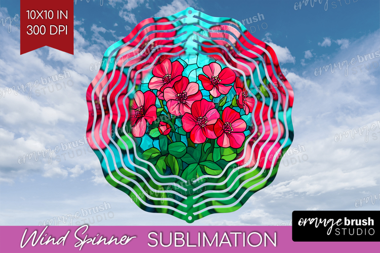Stained Glass Wind Spinner Sublimation PNG - Flowers Round