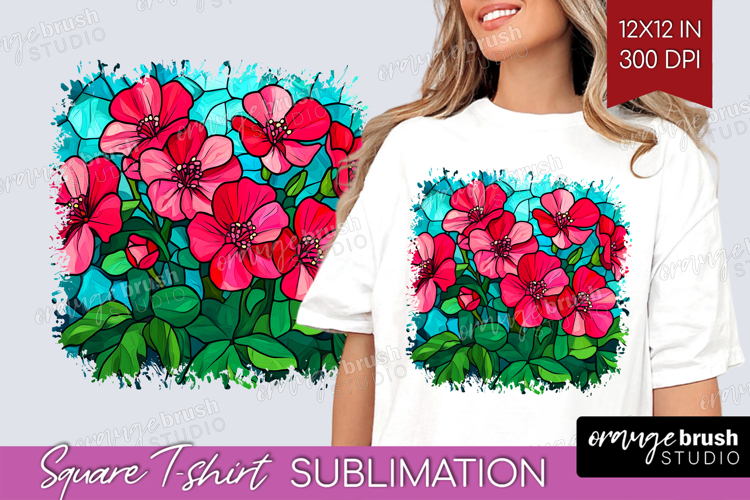 Stained Glass Square Tshirt Background - Flowers PNG